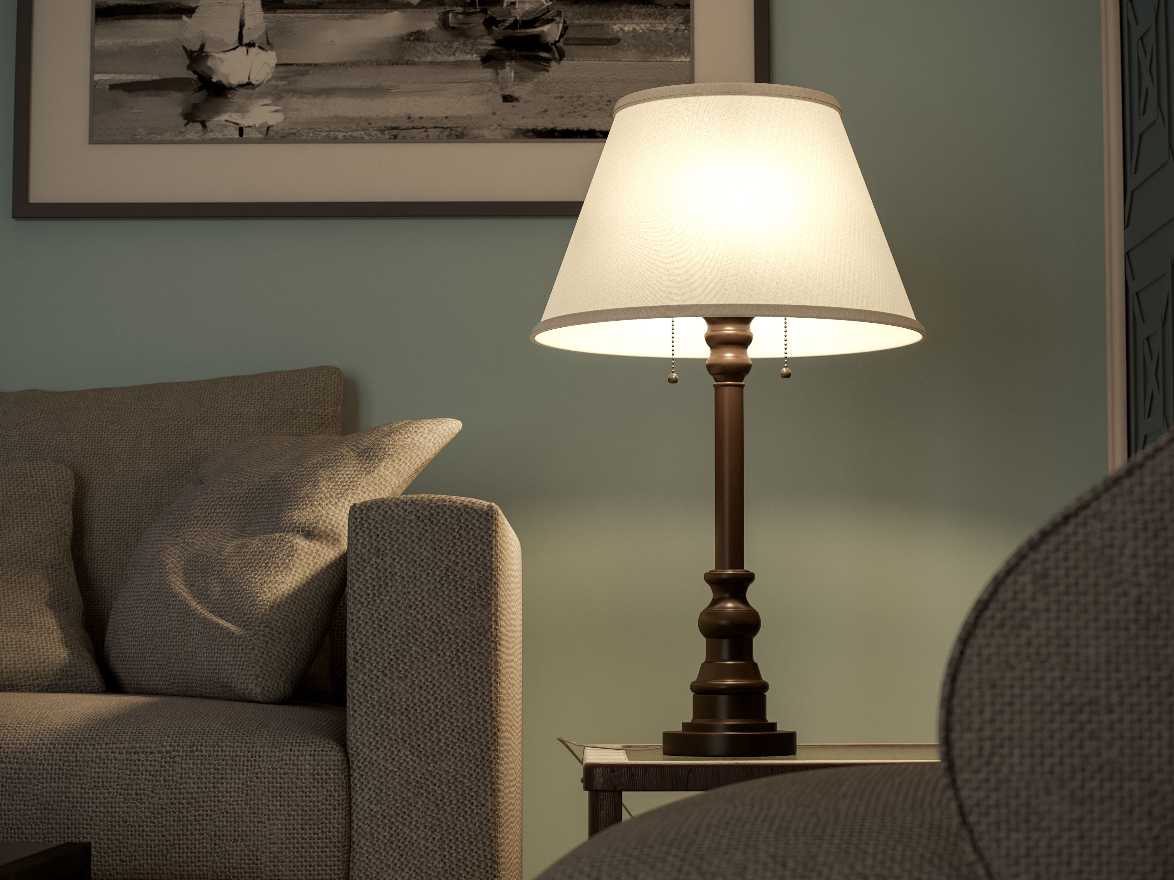 Kenroy Home Spyglass 30.5'' Table Lamp with Off-White Fabric Empire Shade Transitional Table Light Fixture for Living Room, Bedroom, or Office, Bronze