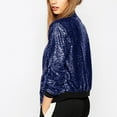 thumbnail image 5 of XFLWAM Womens Bomber Jacket Sparkly Sequin Fitted Zip up Front Blazer Long Sleeve Casual Glitter Fall Winter Cute Outwear Blue L, 5 of 8