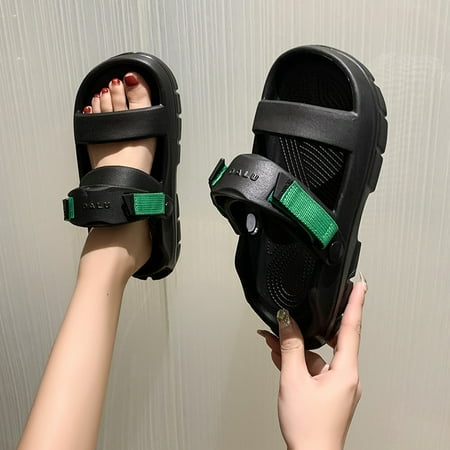 

Women‘s Platform Open Toe Sandals Solid Color Hook & Loop Non-slip Slides Shoes Outdoor Versatile Slippers