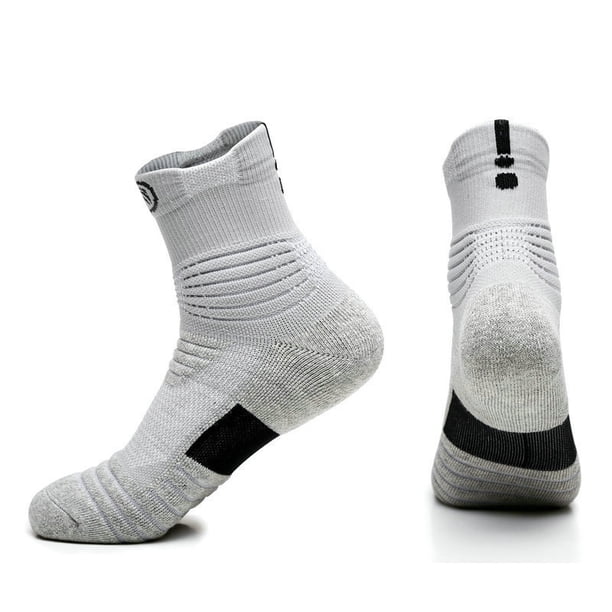 3 pares de calcetines de baloncesto calcetines medianos masculinos engrosan el Fondo de la toalla calcetines de correr calcetines deportivos (negro + blanco + gris) YONGSHENG YONGSHENG