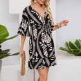 thumbnail image 6 of Karight Womens Summer Dresses Casual Boho Floral Babydoll Tropical Leaf Print V Neck Half Sleeve Tie Waist Ruffle Hem Cover Up Dress Casual Beach Dress, 6 of 9