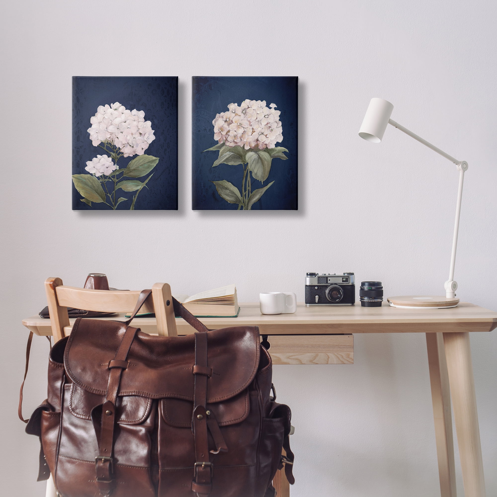 Stupell Industries Hydrangea Flower on Blue Plants & Flowers Painting Wrapped Canvas Art Print Wall Art, 16 x 20, Set of 2