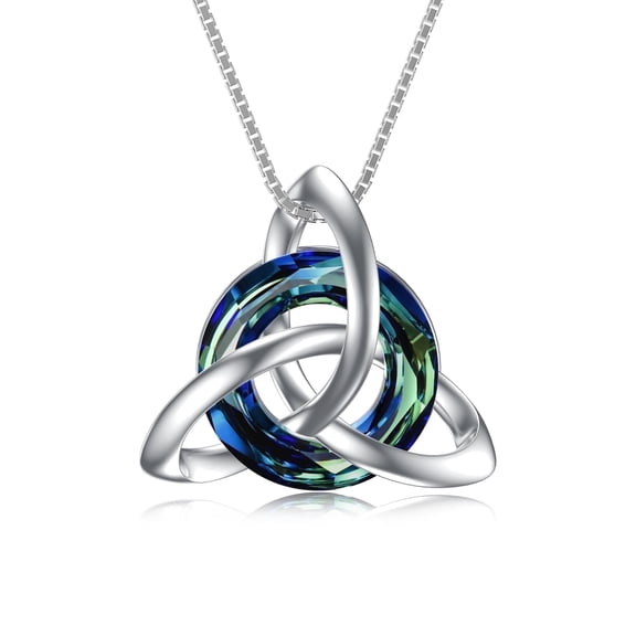 WINNICACA S925 Sterling Silver Celtic Knot Necklace Blue Crystal Trinity Knot Pendant Jewelry Irish Birthday Anniversary Mothers Valentines Day Gifts for Women