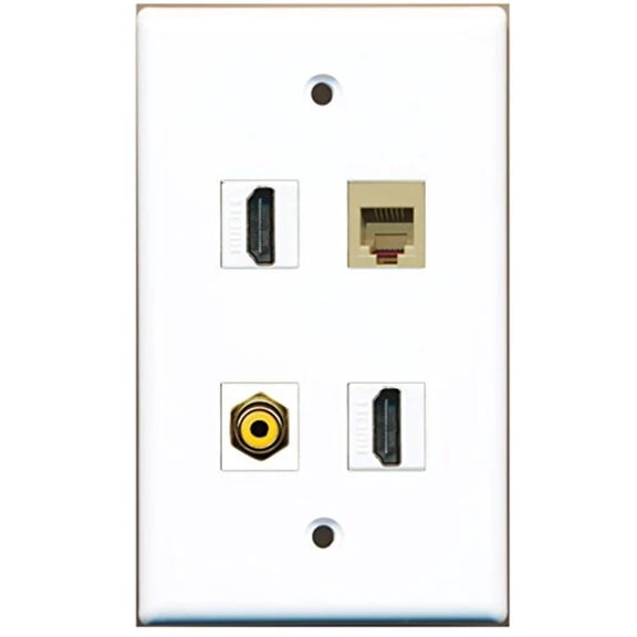 RiteAV - 2 Port HDMI 1 Port RCA Yellow 1 Port Phone RJ11 RJ12 Beige Wall Plate