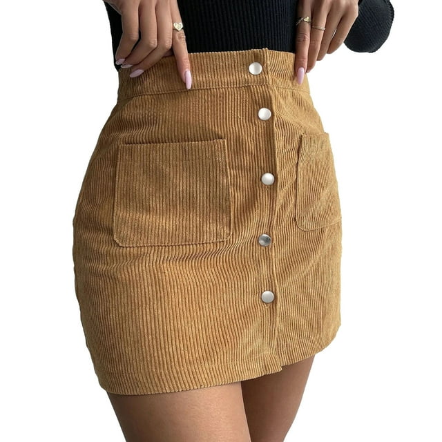 Falda Corta Bolsillos Delanteros Minifalda De Línea A Para Otoño De Invierno ANGGREK Ropa
