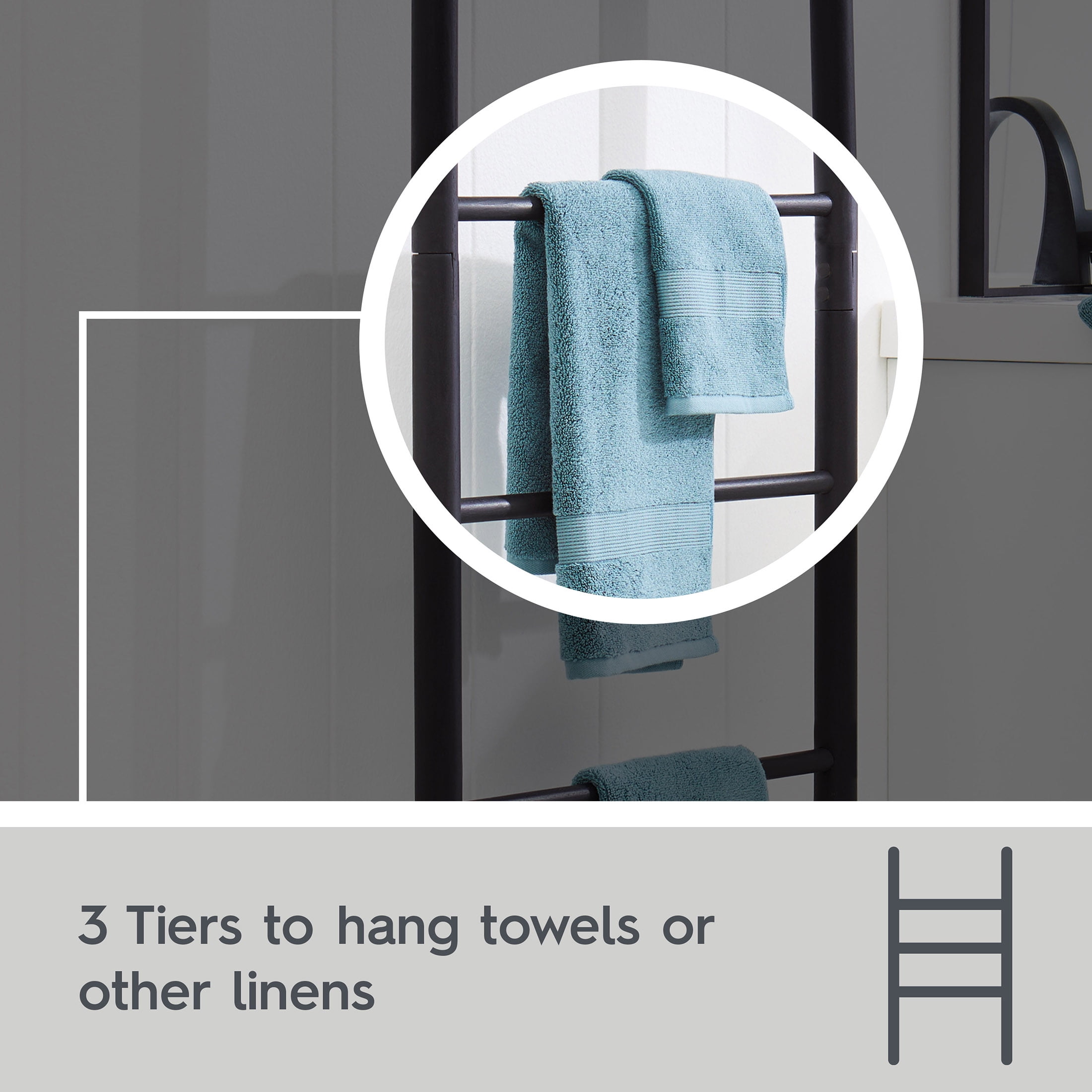 Better Homes & Gardens Springwood Freestanding Acacia Wood Towel Ladder, 4 Tiers, Black