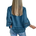 thumbnail image 2 of Turn-down Collar Women Casual Lace Hem Button Blouse 3/4 Sleeve Tops, 2 of 5
