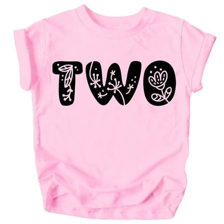 

Two Floral Numbers Ages 1-7 Girl s 2nd Birthday Shirt Black on Pink Shirt 4T
