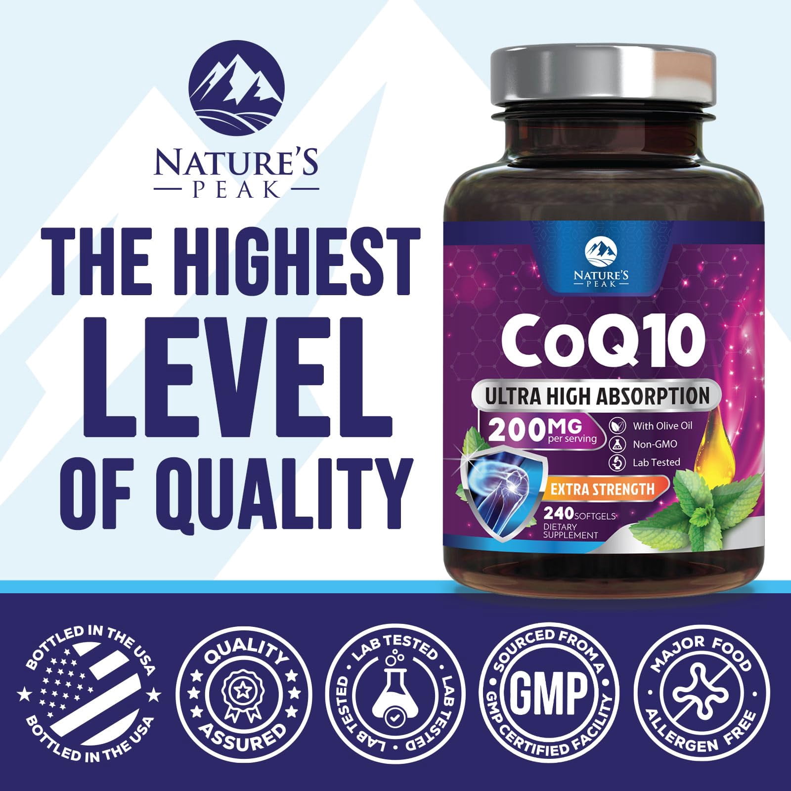 CoQ10 Softgels - Ultra High Absorption Coenzyme Q10 200mg Per Serving - Co Q 10 Softgel Supplement With Black Pepper, Energy & Heart Support Antioxidant - for Women & Men, Bottled USA - 240 Softgels