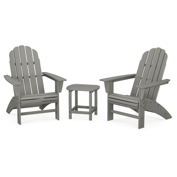 POLYWOOD Vineyard 3-Piece Curveback Adirondack Set with South Beach 18" Side Table in Slate Grey