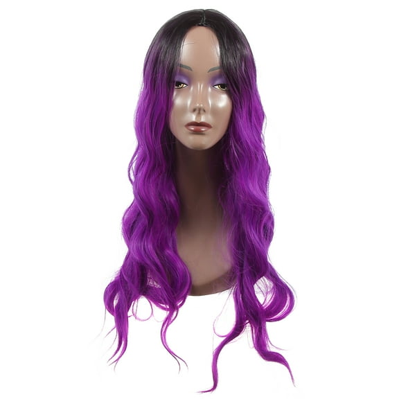 Unique Bargains Human Hair Wigs for Lady 28" Curly Wig with Wig Cap Bright Purple