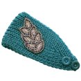 thumbnail image 1 of Crochet Headbands Winter Leaves Pattern with Rhinestones Elastic Head Protector Wide Warm Chunky Hair Accessories for Girls Post Green, 1 of 7
