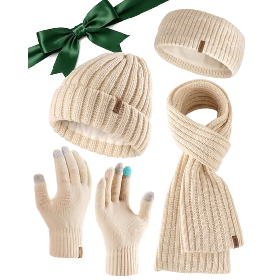 FURTALK Winter Warm Beanie Knit Hat Touchscreen Gloves Scarf Set Soft Fleece Lined Double Layer Skull Cap Gifts for Women