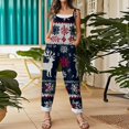 thumbnail image 5 of Women's Vintage Cotton Linen Overalls with Christmas Print - Casual Loose Jumpsuit with Shoulder Straps & Pockets, Dark Blue, Size XXXL, 5 of 6