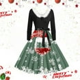 thumbnail image 2 of Christmas Dress for Women Christmas Outfits for women's Autumn/Winter Christmas Printed V Neck Long Sleeve Lace Up Vintage Casual Dress (velvet Neckline), 2 of 3