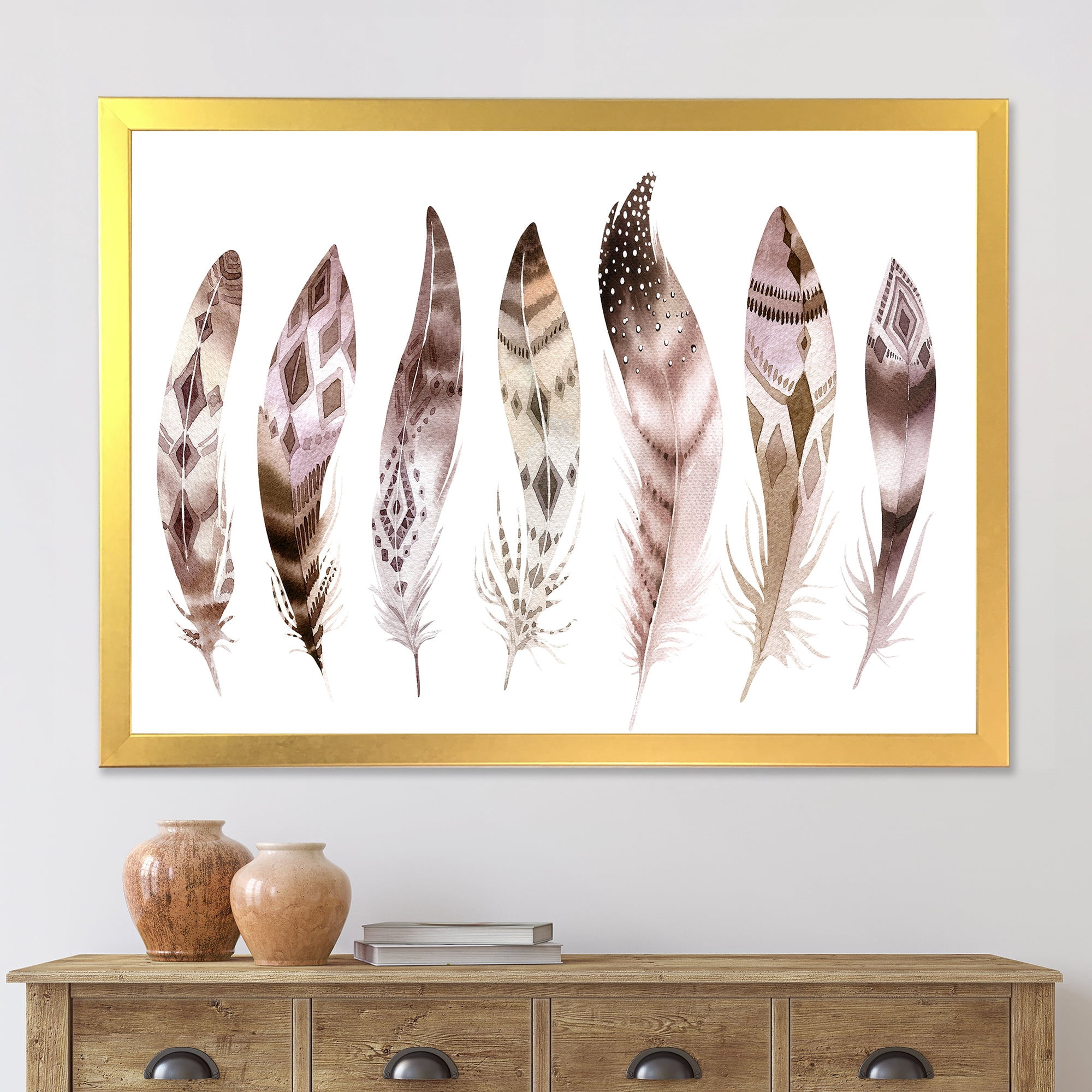 Designart 'Colourful Boho Art Feather Set X' Bohemian & Eclectic Framed Art Print