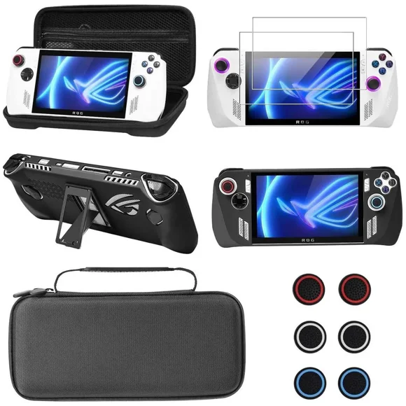 Accessories kit for ASUS ROG Ally 2023 - Black Accessories Bundle for ROG Alloy Gaming Handheld with Carrying Case Protective Cover case and 2 Pack Screen Protector, 6 Thumb Grips