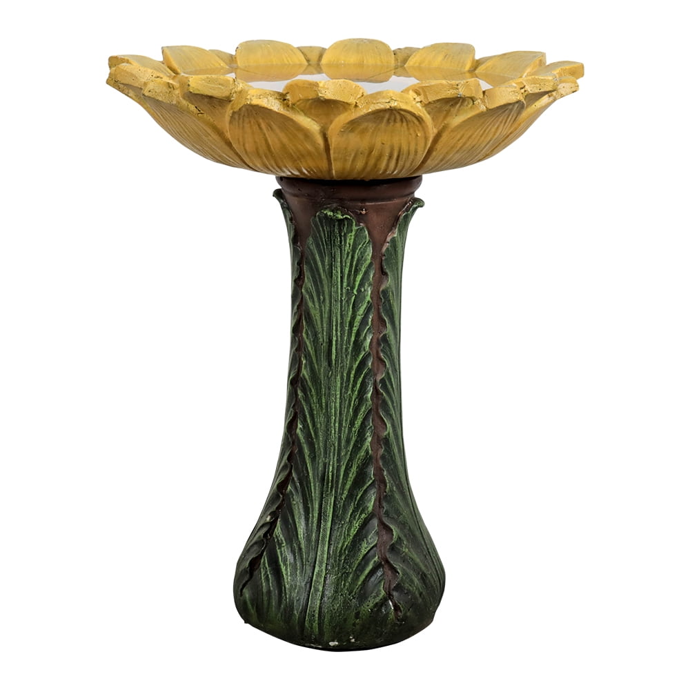 24.4-in Outdoor Sunflower Bird Bath - Fibre Reinforced Concrete Large Bird Bath Stylish with Modern Pedestal for Garden, Patio, Lawn, Backyard