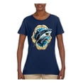thumbnail image 2 of Ocean Shark Big Mouth Womens Graphic T-Shirt, Navy, 3XL, 2 of 3