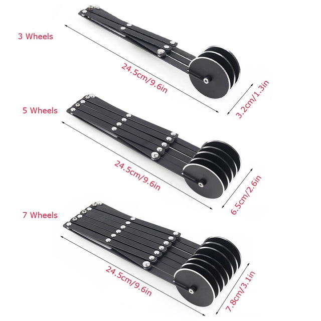 Amdohai Coupe-Pizza Roues 3/5/7 Diviseur de Pâte Réglable Pâte à Pizza Pain Tartes Coupeur Rond Rouleau Flexible en Acier Inoxydable Outils de Cuisine