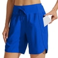 thumbnail image 2 of Women's 7" Athletic Running Long Shorts Workout Hiking Shorts Quick Dry High Waisted Active Zipper Pocket(Blue,M）, 2 of 7