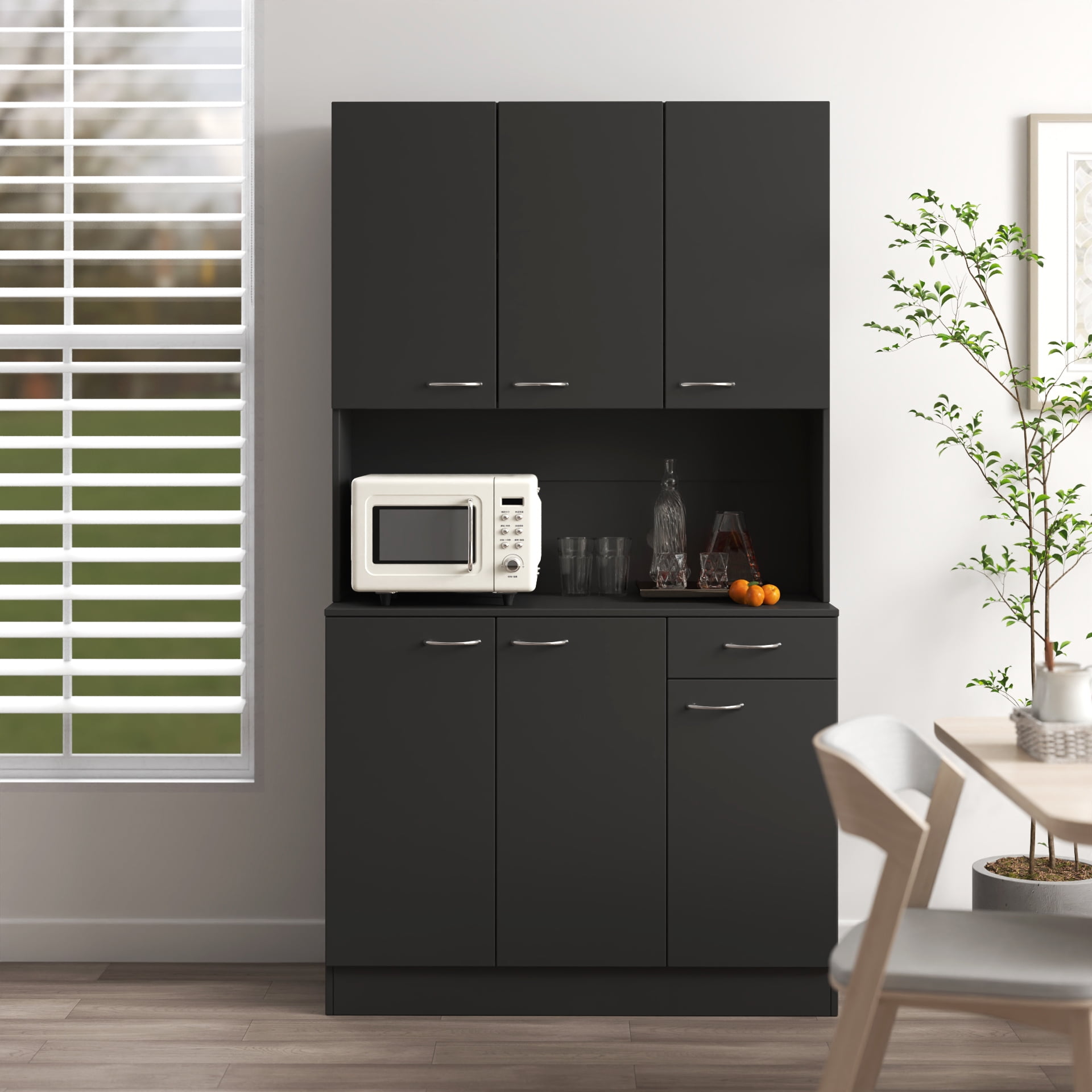 Mintazer 70.8" Tall Kitchen Pantry Cabinet with Open Shelf, Freestanding Food Storage Cabinet with Drawer & 6 Doors for Hallway Living Room Kitchen, Black
