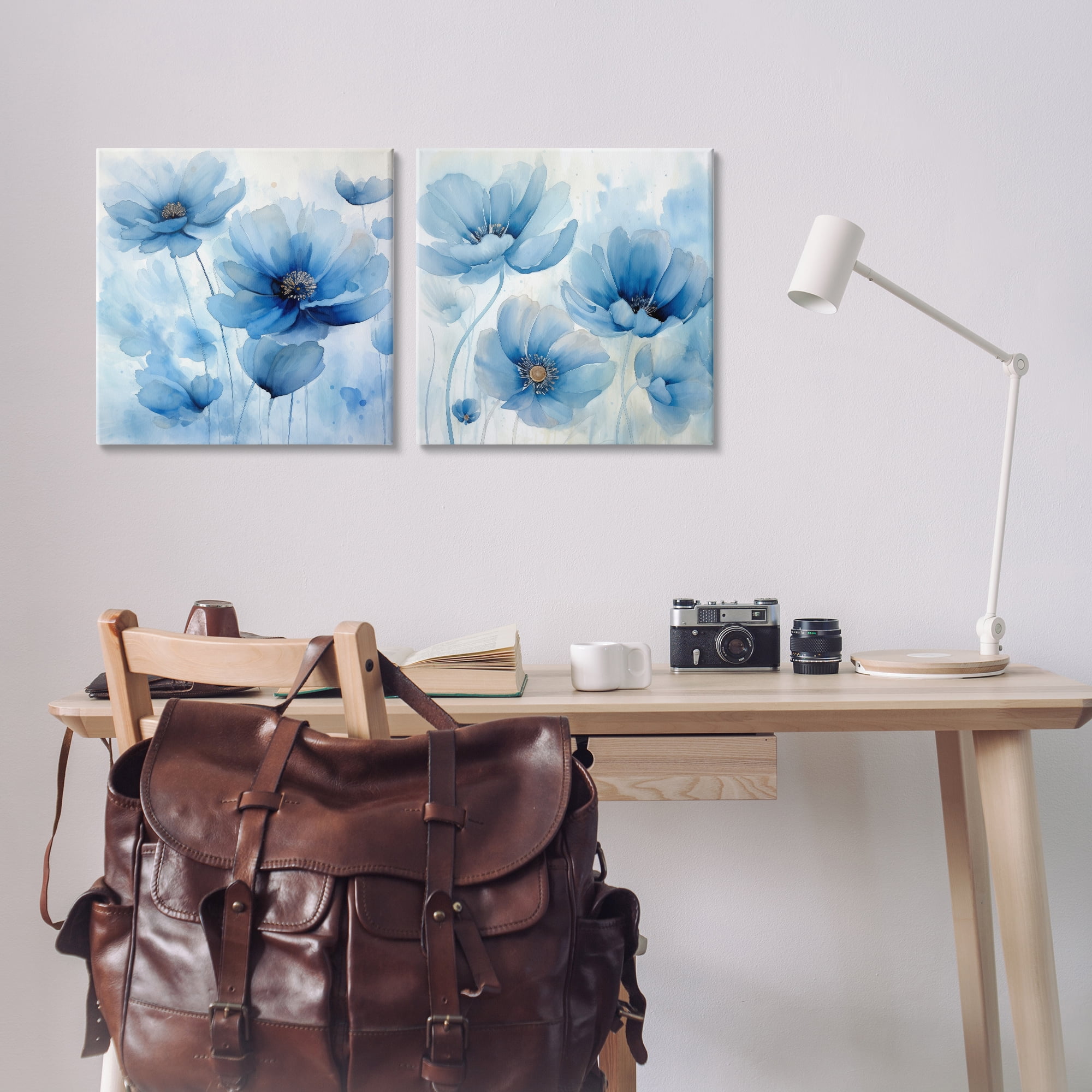 Stupell Industries Saturated Blue Blossoms Plants & Flowers Painting Wrapped Canvas Art Print Wall Art, 17 x 17, Set of 2