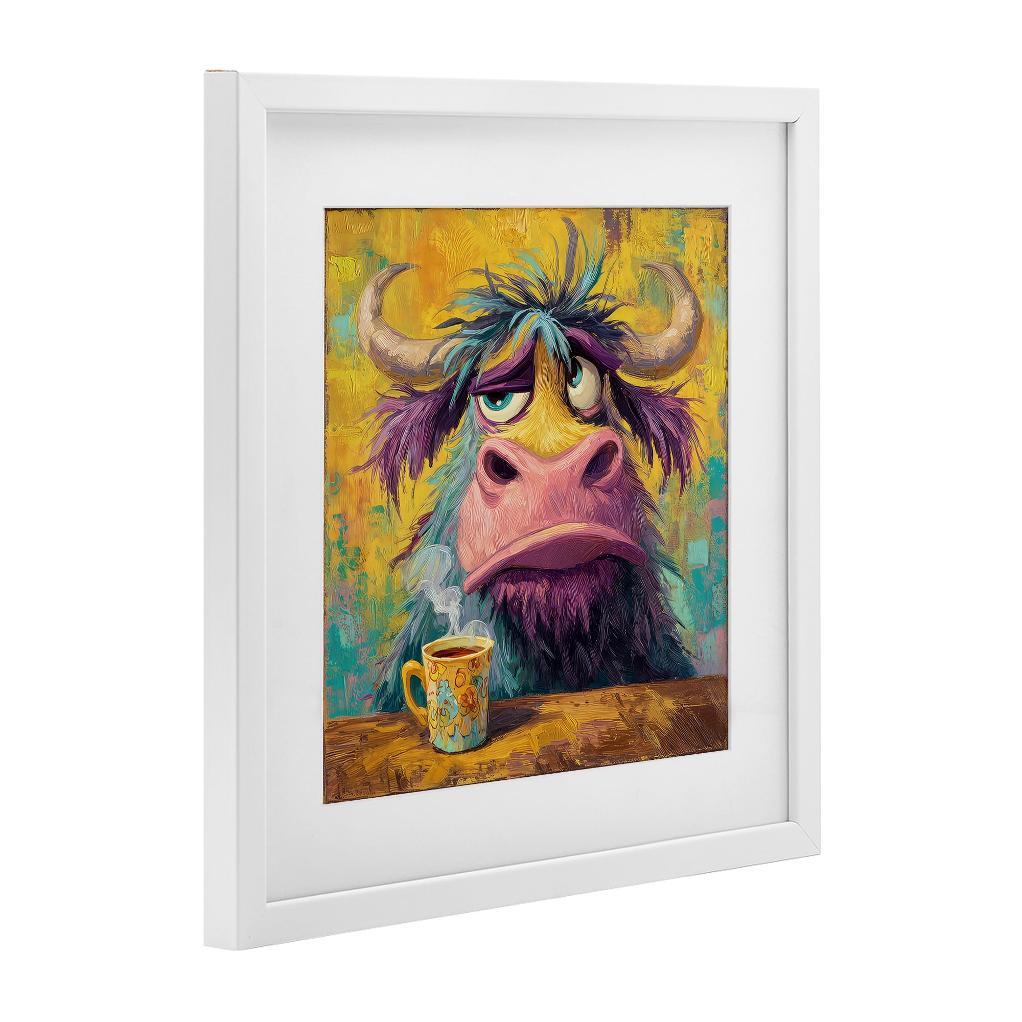 Stupell Industries Grumpy Cow & Mug White Framed Print Under Glass, design by The Wands Want