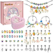 PERRYHOME Charm Bracelet Making Kit for Girls, 62 Pcs Unicorn Jewelry Making Kit with Beads, Bangles, Charm & Gift Box, DIY Arts and Crafts Kit Jewelry Making Supplies Gift Toy Set for Girls Age 3-12