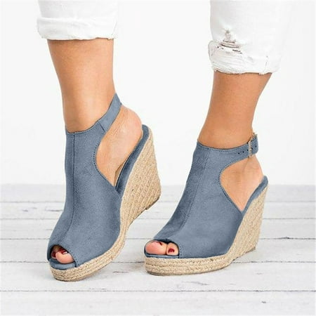 

KBODIU Womens Sandals Mothers Day Gifts Solid Casual Buckle Strap Roman Wedge Platform Sandals for Women Dressy Summer Gray 39