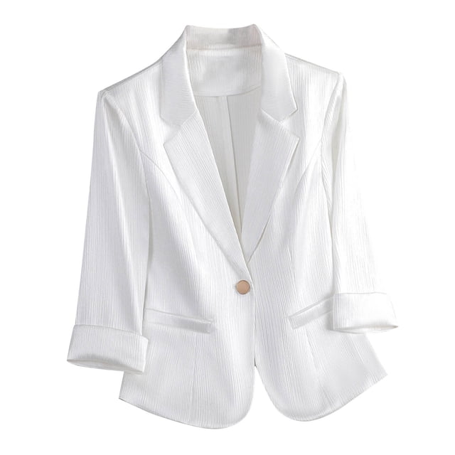 Blazer pour Femmes, Col Rabattu, Manches 3/4, Couleur Unie, Poches Fonctionnelles, Mélange Polyester, Tenue de Travail Décontractée