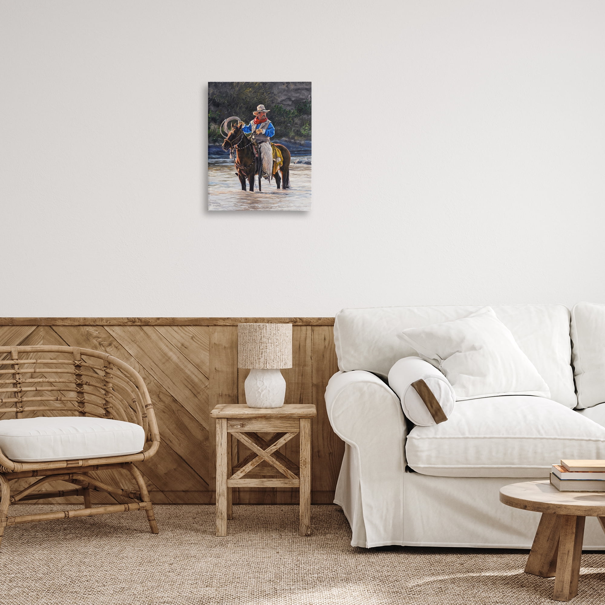 Stupell Industries Cowboy & River Passage People Painting Wrapped Canvas Art Print Wall Art, 16 x 20