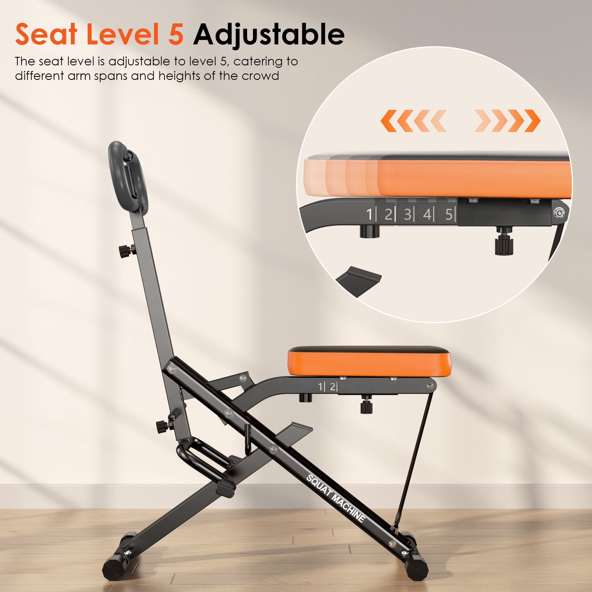 SogesPower Squat Machine Rowing Machines for Home, Foldable Fitness Rowing Machine Row, Ride Squat Machine with Adjustable 2 Resistance Bands for Workout Exercise, 330 lbs Weight Capacity, Black