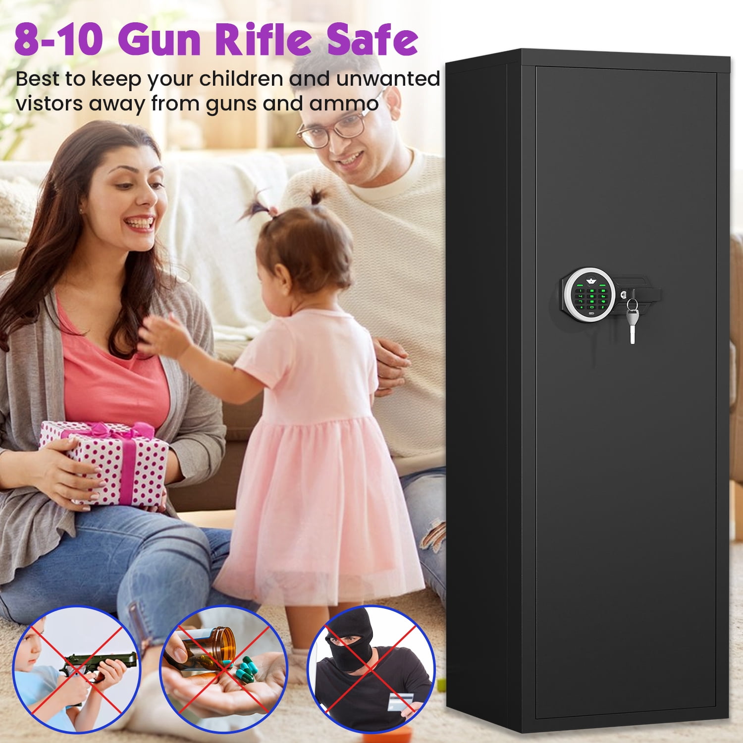 7-8 Unassmabled Gun Safe for Pistols,Quick Access Large Gun Safe with Password Lock, Gun Cabinet with Shelves for Home and Office