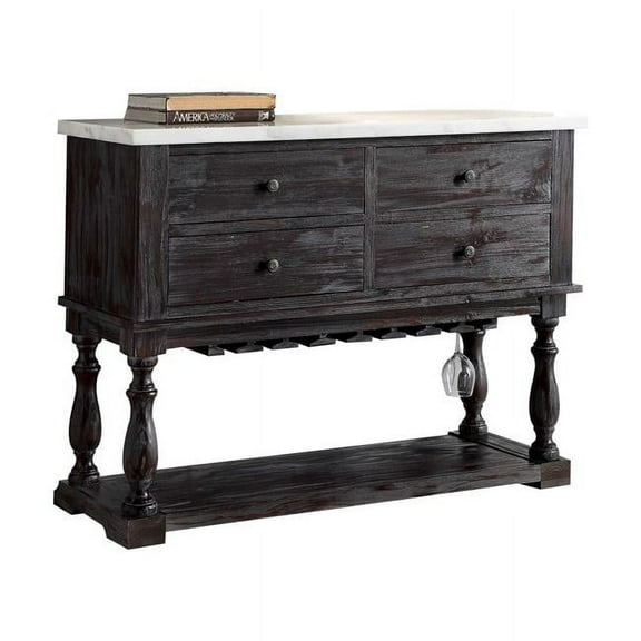 HomeRoots 347312 18 x 48 x 36 in. White Marble Weathered Espresso Wood Server