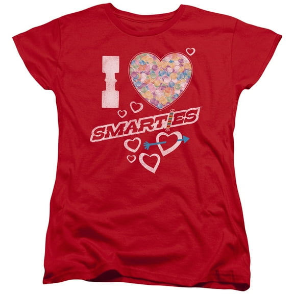 Trevco  SCC104-WT-3 Smarties & I Heart Smarties - Short Sleeve Womens Tee, Red - Large