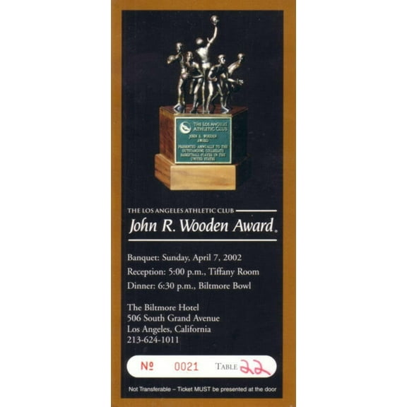 2002 John Wooden Award ticket (Jason Williams wins)
