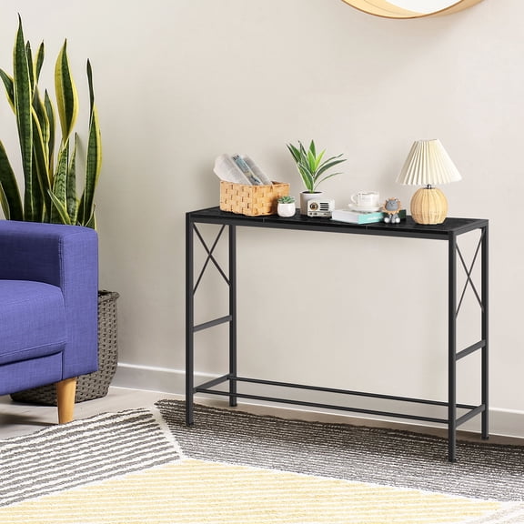 Industrial Narrow Console Table 41" Behind Couch, Brown Sofa Table with Metal Frame for Entryway, Living Room, Hallway, Foyer