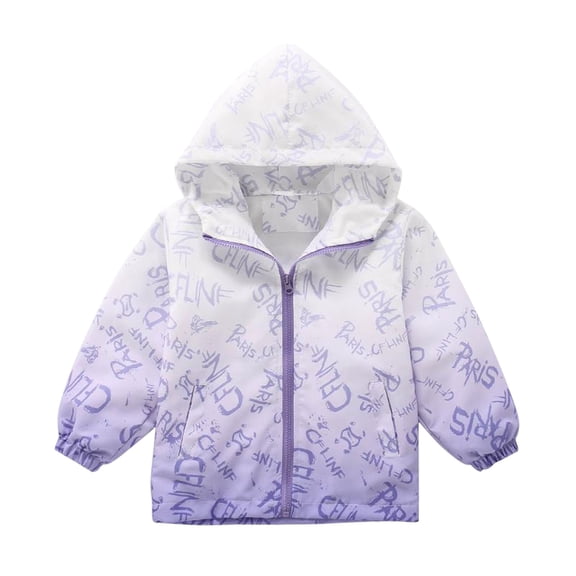 EnJoCho Letter Print Gradient Rain Jacket Girls Fall Fashion Windbreaker Warm Fleec𝖾 Raincoat Spring Waterproof Hooded Outerwear