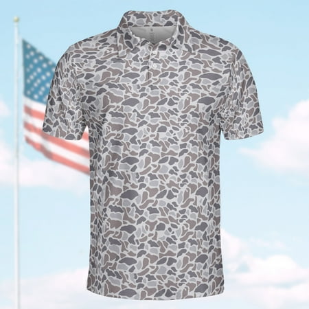 Khaki Camouflage Polo Shirt for Men Short Sleeve Outdoors Hunting Shirt 3D