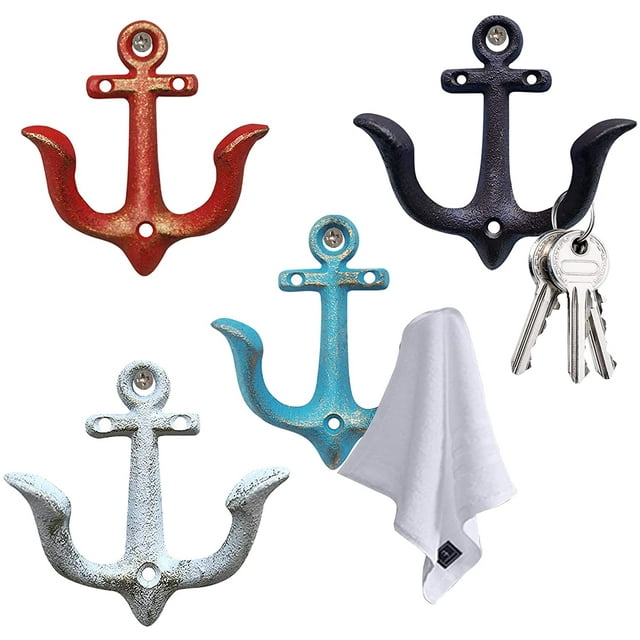 Ganchos de pared de hierro fundido con forma de ancla marina: percha decorativa de metal