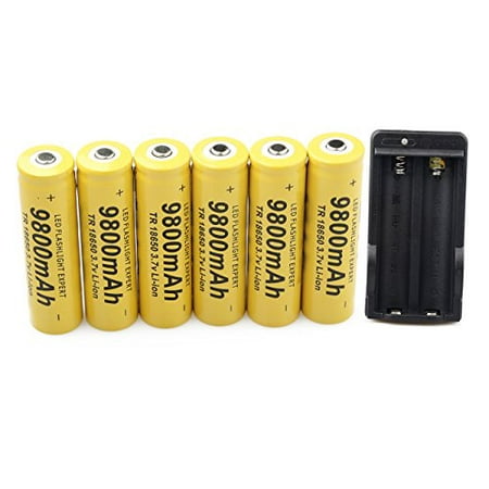 6 Pack 18650 3.7V 9800mAh Batteries Rechargeable Li-ion Battery and Universal Charger,Yellow high-capacity