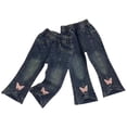 thumbnail image 2 of HAOTAGS Girls Leg Denim Jeans, Loose Straight Casual Fall Pants Bowknot Decoration Navy 2 T, 2 of 3