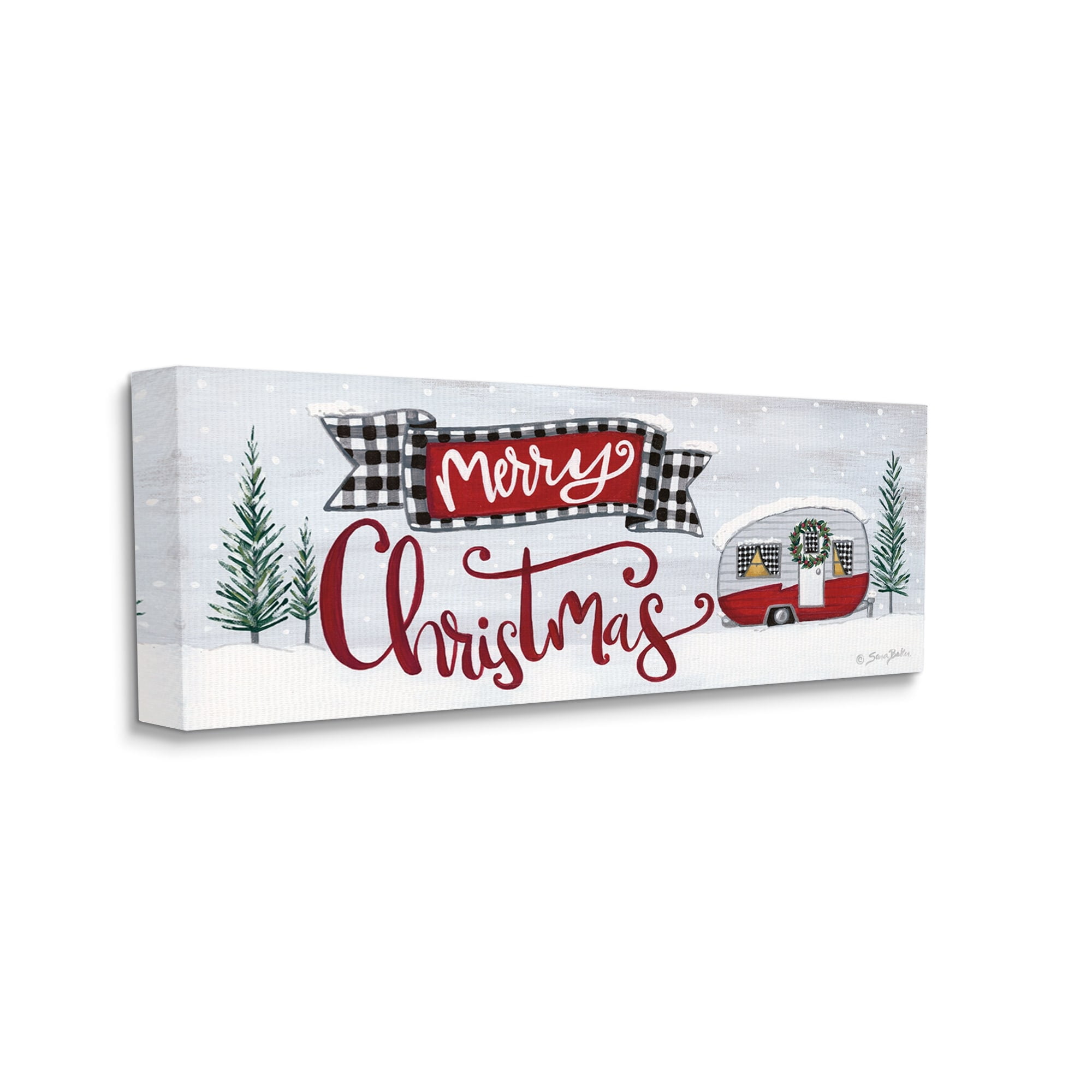 Stupell Industries Merry Christmas Winter Sentiment Festive Snowy Camper Trailer, 48 x 20,Design by Sara Baker