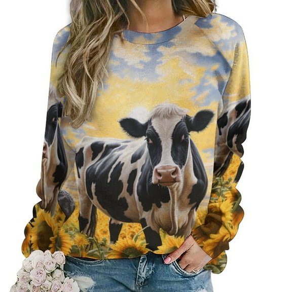 Farm Cows Womens Casual Crewneck Sweatshirt Long Sleeve Tops Cute Pullover Loose Fit