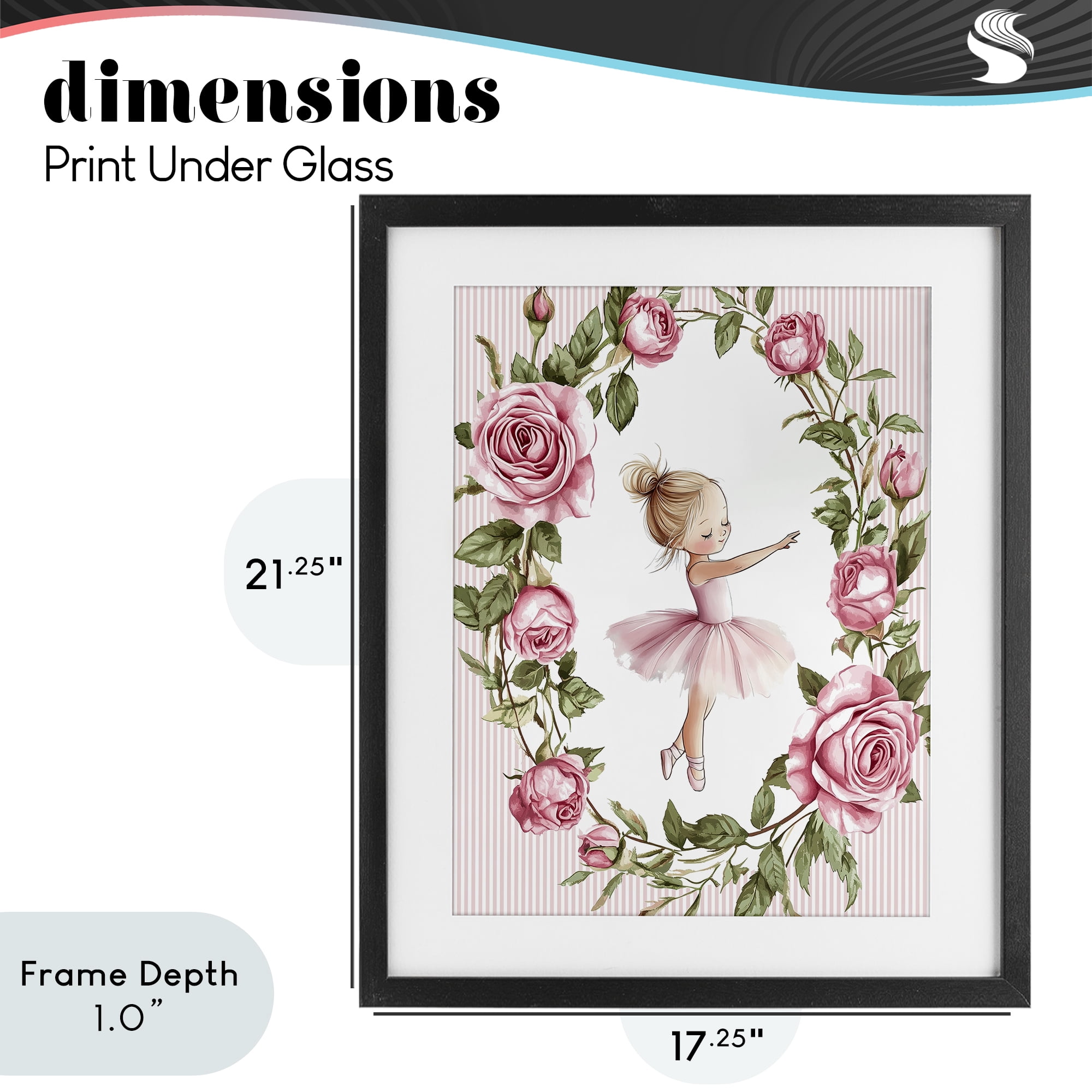 Stupell Industries Little Rose Dance Ballerina Black Framed Print Under Glass, design by Christine Simpson Art
