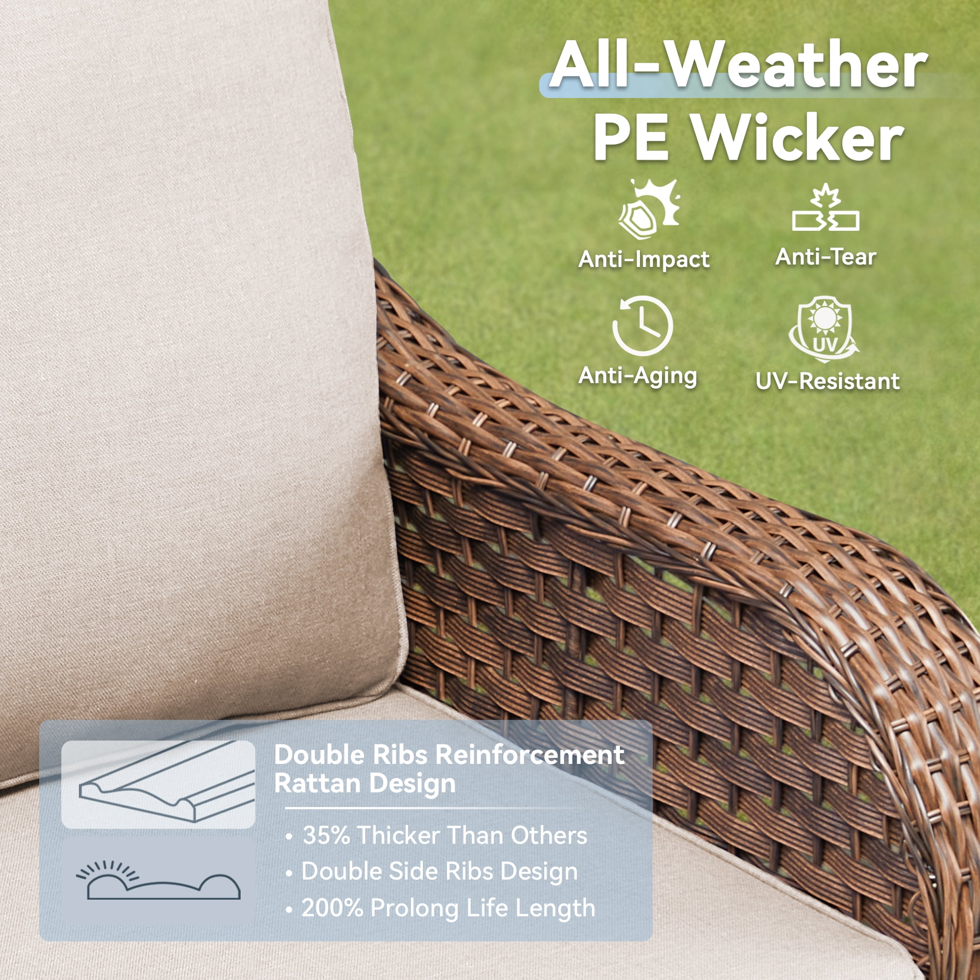 Lumiinofami Patio Wicker Furniture Set of 6, Outdoor Swivel Rocking Chairs and Ottomans Set with Beige Cushions for Porch Garden Balcony