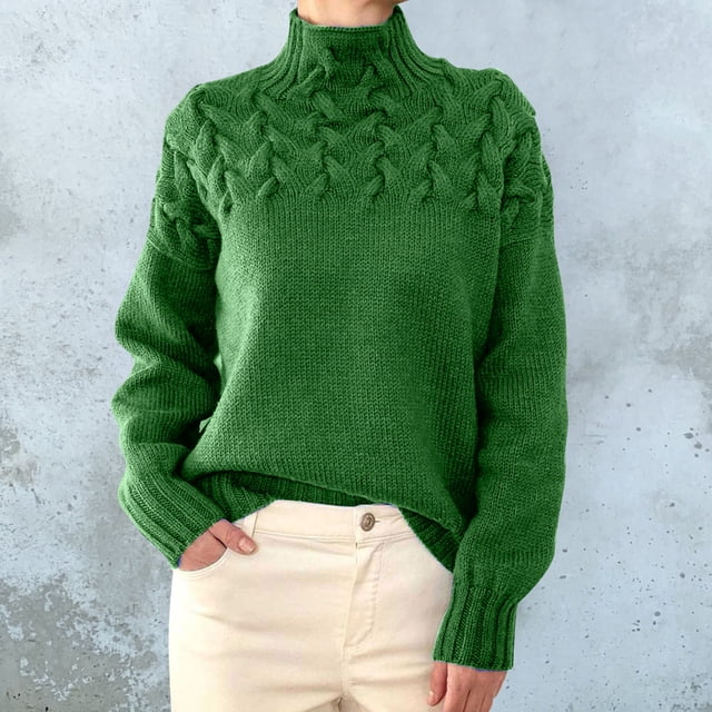 MPWEGNP Chandail à Col Roulé pour Femmes Couleur Unie Manches Longues Tricoté pour Femmes Vert TG