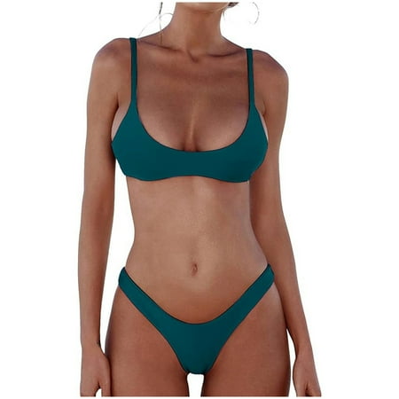 Womens Swimsuits 2 Piece Spaghetti Strap Push Up Padded Bra Bandage Bikini Light Green Women s Swimwear XXL
