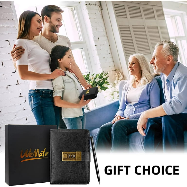 WEMATE Journal with Lock, A6 PU Leather Notebook, Combination Lock